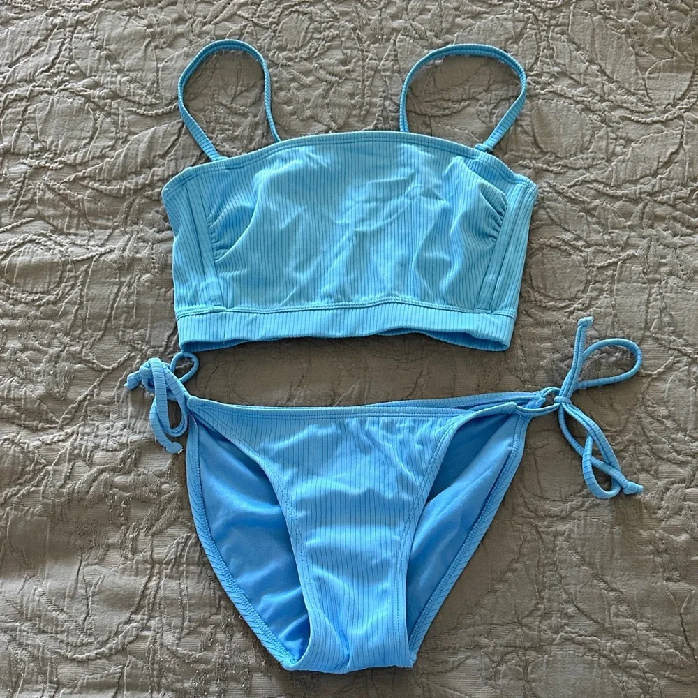Blue Ribbed Bikini Set - Picture 1 of 2